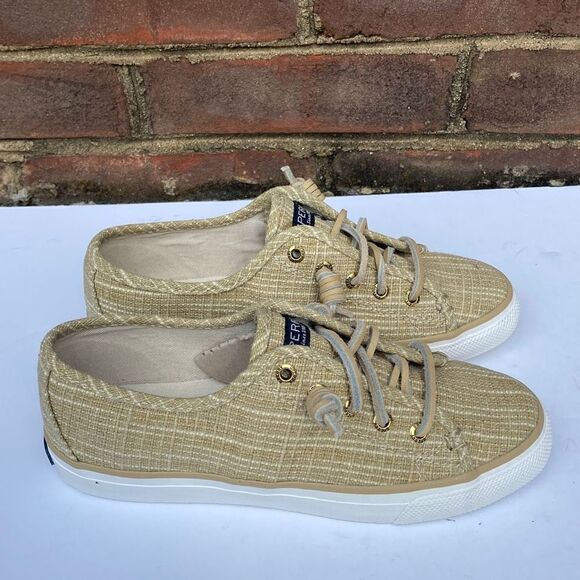 Sperry Top Sider Seacoast Sparkle Gold Canvas Sneaker Size 5 NEW - Picture 1 of 9